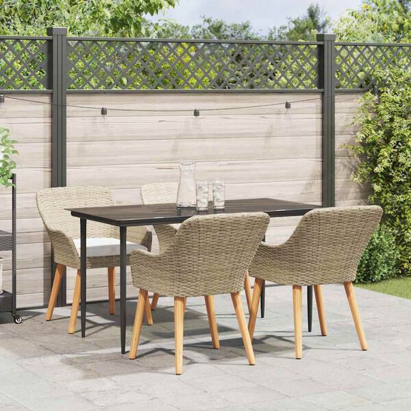 vidaXL Garten Essgruppe mit Kissen 5 pcs Beige Poly-Rattan