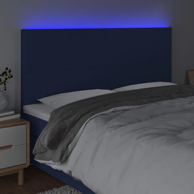 vidaXL LED Kopfteil Blau 200x5x118/128 cm Stoff