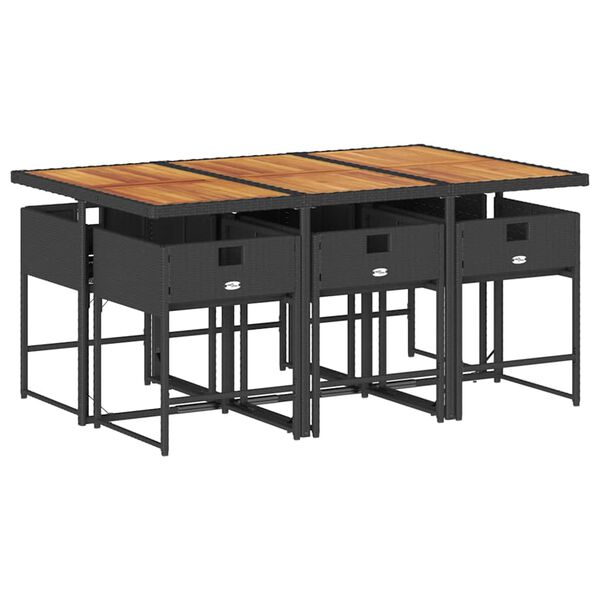 vidaXL 7-tlg. Garten-Essgruppe mit Kissen Schwarz Poly Rattan