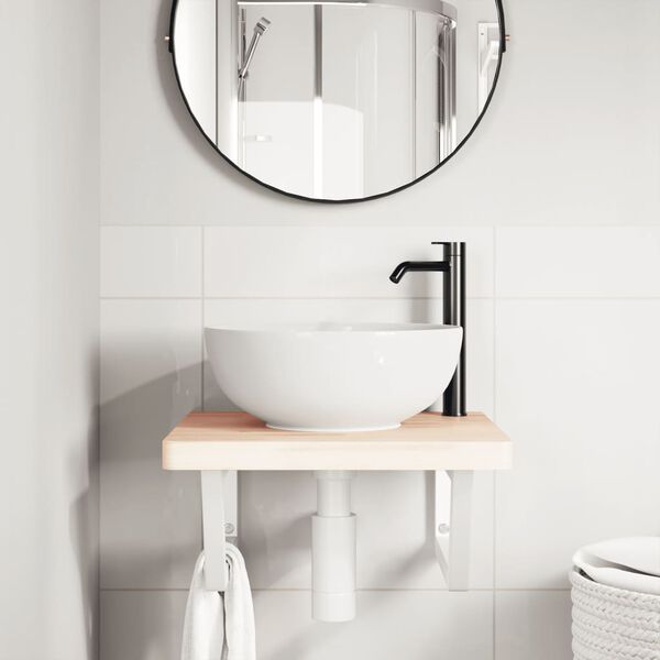 vidaXL Waschbeckenregal Wandmontage Stahl und Massivholz Buche
