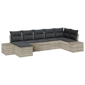 vidaXL Garten-Sofa-Set 7 stk. Hellgrau Poly-Rattan