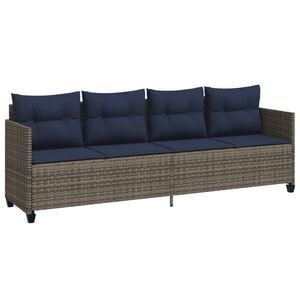 vidaXL Sonnenliege mit Kissen Grau Poly Rattan