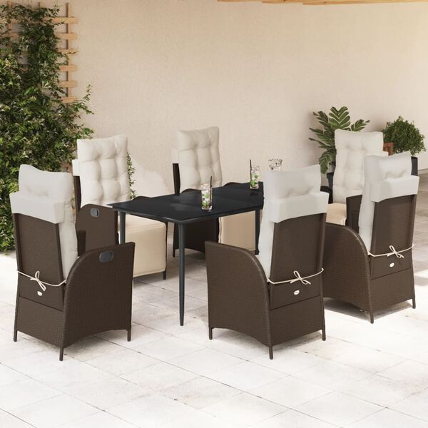 vidaXL 7-tlg. Garten-Essgruppe mit Kissen Braun Poly Rattan