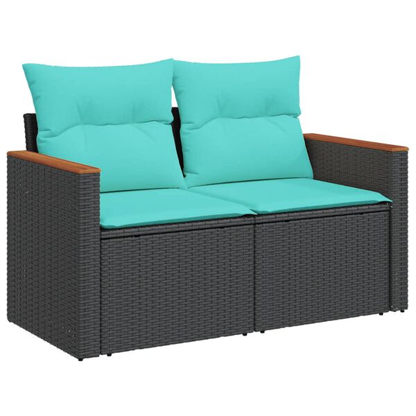 vidaXL 6-teiliges Gartensofa-Set mit Kissen, schwarzes Polyrattan