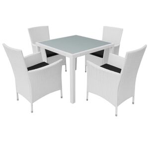 vidaXL 5-tlg. Garten-Essgruppe Poly Rattan Cremewei&szlig;
