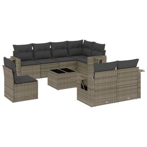 vidaXL 9-tlg. Garten-Sofagarnitur mit Kissen Grau Poly Rattan