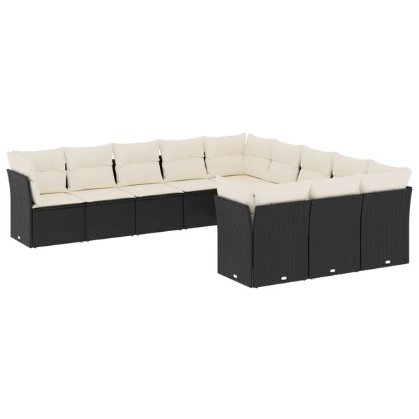 vidaXL 11-tlg. Garten-Sofagarnitur mit Kissen Schwarz Poly Rattan