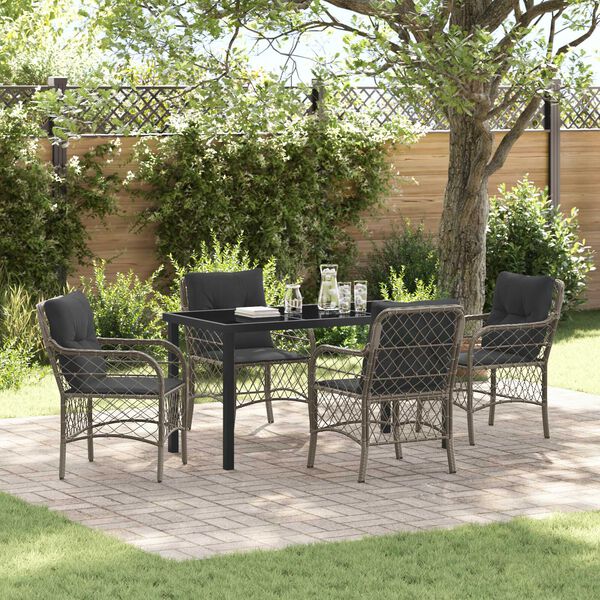 vidaXL Garten Essgruppe mit Kissen 5 pcs Grau Poly-Rattan