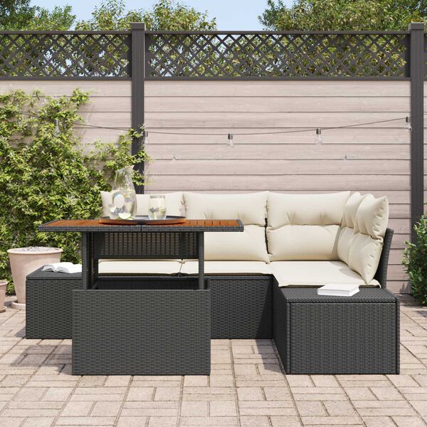 vidaXL Garten-Sofa-Set mit Speicher 5 pcs Schwarz Poly Rattan
