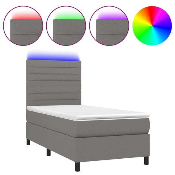 vidaXL Boxspringbett mit Matratze & LED Dunkelgrau 100x200 cm Stoff