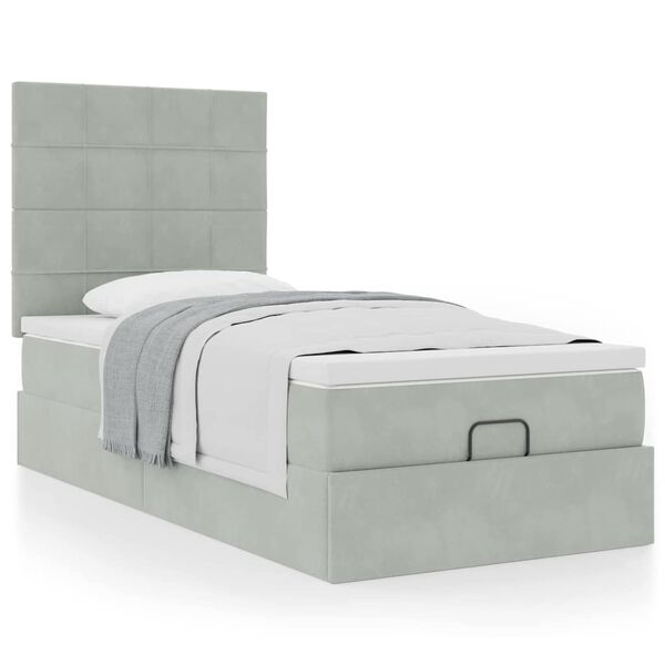 vidaXL Ottoman-Bett mit Matratzen Hellgrau 90x190 cm Samt