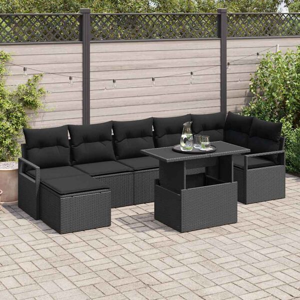 vidaXL Gartensofa-set mit Speicher 8 pcs Schwarz Poly-Rattan