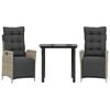 vidaXL 3-tlg. Garten-Essgruppe mit Kissen Hellgrau Poly Rattan