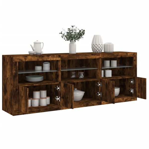 vidaXL Sideboard mit LED-Leuchten Räuchereiche 181,5x37x67 cm