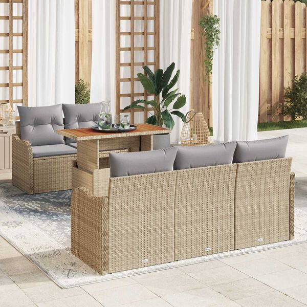 vidaXL Gartensofa-set mit Kissen 6 pcs Beige und Hellgrau Poly-Rattan