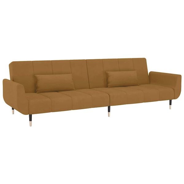 vidaXL Schlafsofa 2-Sitzer mit 2 Kissen Braun Samt