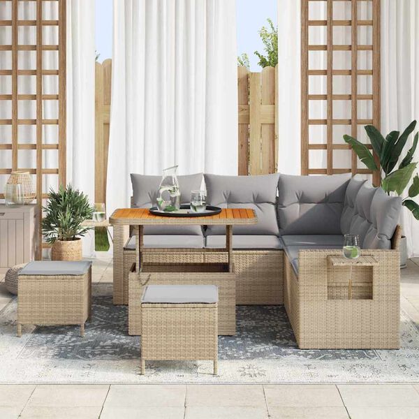 vidaXL Gartensofa-set mit Kissen 9 pcs Beige und Hellgrau Poly-Rattan