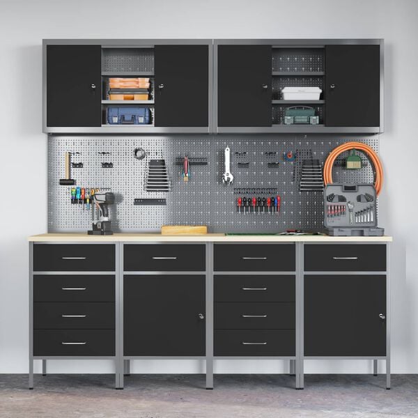 vidaXL Werkbank mit Speicher 10 pcs Schwarz Ingenieure Holz und Stahl
