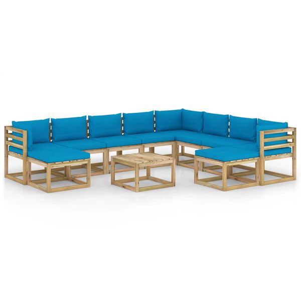 vidaXL 11-tlg. Garten-Lounge-Set mit Kissen Impr&auml;gniertes Kiefernholz