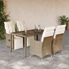vidaXL 5-tlg. Garten-Bistro-Set mit Kissen Beige Poly Rattan