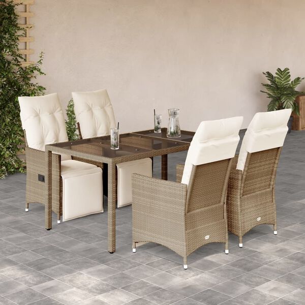 vidaXL 5-tlg. Garten-Bistro-Set mit Kissen Beige Poly Rattan