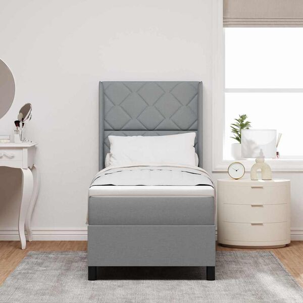 vidaXL LED Boxspringbett mit Matratze Hellgrau 90 x 190 cm Stoff