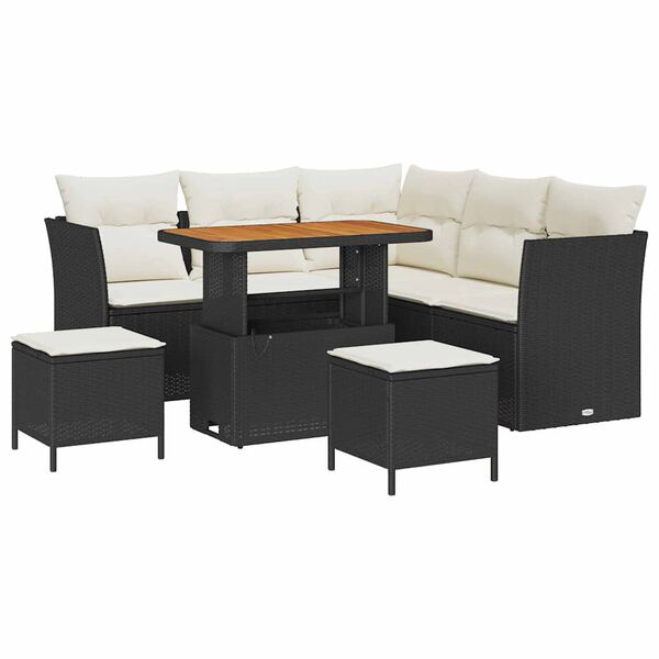 vidaXL Garten-Sofa-Set mit Kissen mit Speicher 8 pcs Schwarz und Creme