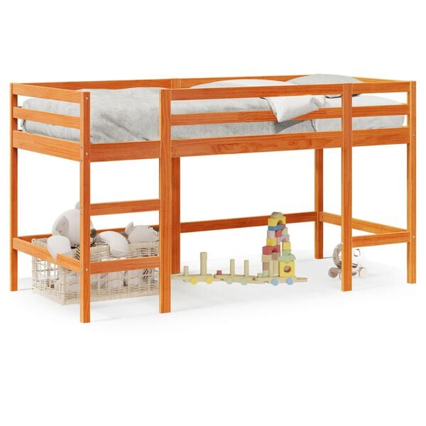 vidaXL Kinderhochbett mit Leiter Wachsbraun 90x200cm Massivholz Kiefer
