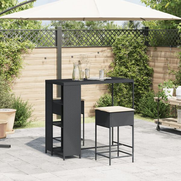 vidaXL 3-tlg. Gartenbar-Set mit Kissen Grau Poly Rattan
