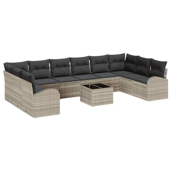 vidaXL Sofa Set mit Kissen 11 pcs Hellgrau Polyrattan