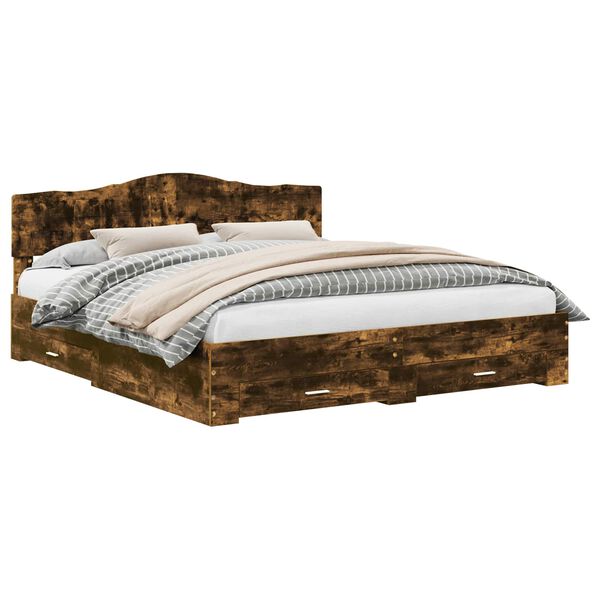 vidaXL Bettrahmen Ger&auml;ucherte Eiche 200 x 200 cm Holzwerkstoff