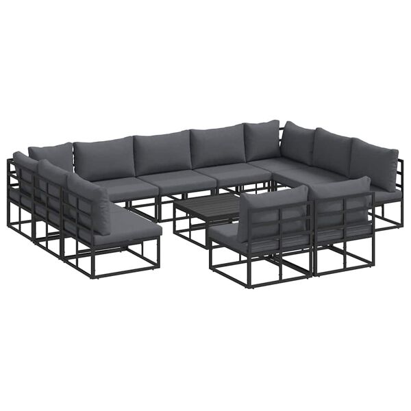 vidaXL Gartensofa-set mit Kissen 12 pcs Schwarz Aluminium
