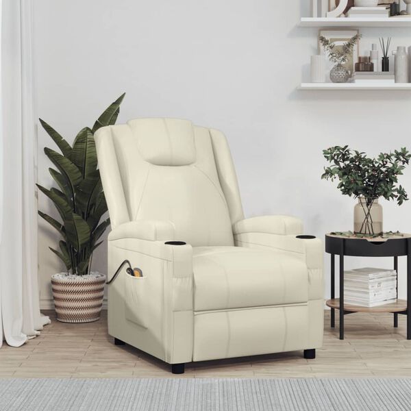vidaXL Massagesessel Elektrisch Cremewei&szlig; Kunstleder
