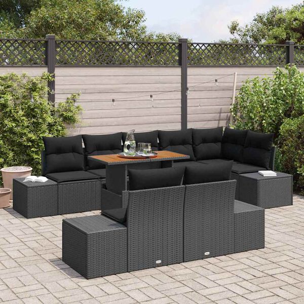 vidaXL Garten Essgruppe mit Kissen 9 pcs Schwarz und Braun