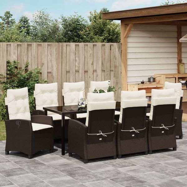 vidaXL Garten Essgruppe mit Kissen 9 pcs Braun Poly-Rattan
