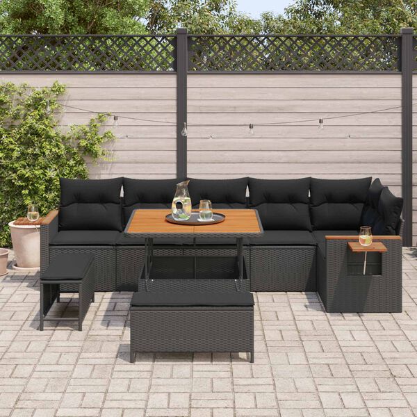 vidaXL Gartensofa-set mit Kissen 9 pcs Schwarz