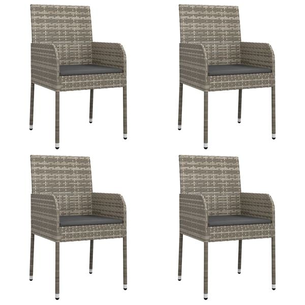 vidaXL 5-tlg. Garten-Essgruppe mit Kissen Schwarz und Grau Poly Rattan