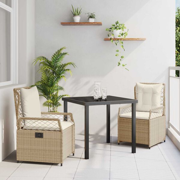vidaXL Garten Essgruppe 3 pcs Beige und Cremewei&szlig; Poly-Rattan