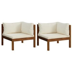 vidaXL Ecksofas 2 Stk. mit Cremewei&szlig;en Kissen Massivholz Akazie