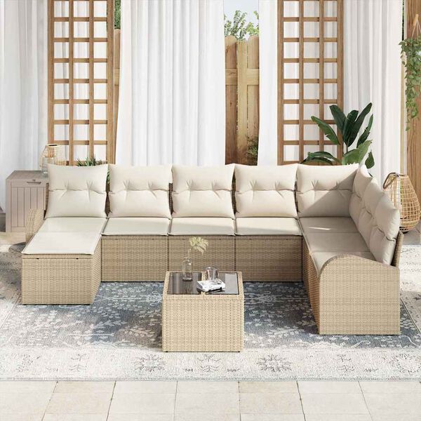 vidaXL Garten-Sofa-Set mit Kissen 9 pcs Beige Poly Rattan