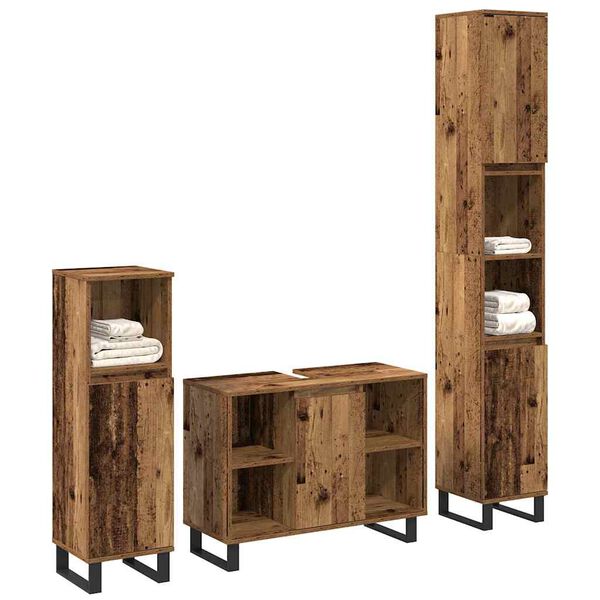 vidaXL Badezimmerm&ouml;bel-Set mit Regal mit T&uuml;r 3 pcs Braun Holzwerkstoff