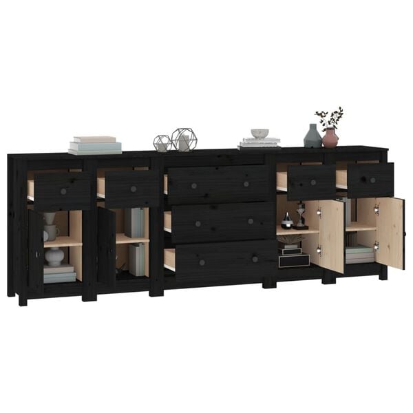 vidaXL Sideboard Schwarz 230x35x80 cm Massivholz Kiefer