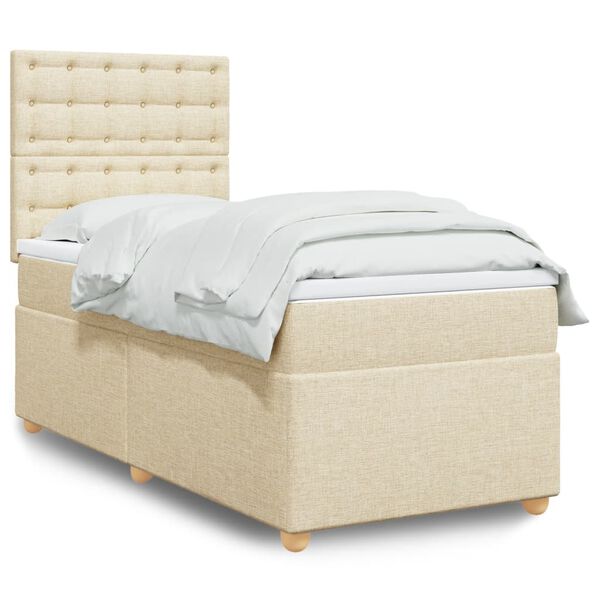 vidaXL Boxspringbett mit Matratze Creme 90x190 cm Stoff