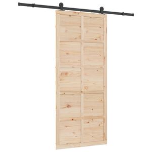 vidaXL Schiebet&uuml;r 90 x 208 cm Massives Kiefernholz Natur