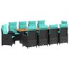 vidaXL Outdoortisch-Set 11 stk. Schwarz und T&uuml;rkis Poly-Rattan