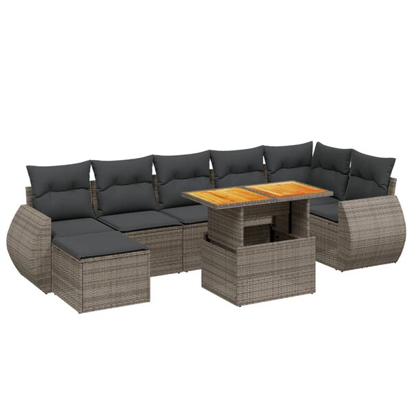 vidaXL 8-tlg. Garten-Sofagarnitur mit Kissen Grau Poly Rattan