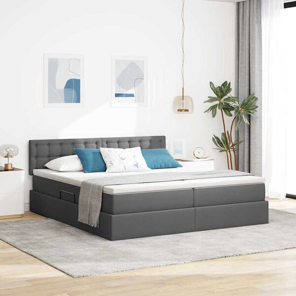 vidaXL Bett mit LED-Lichtleisten Dunkelgrau 200 x 200 cm Stoff