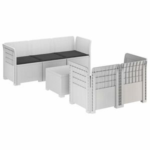 vidaXL 5-Sitzer Gartensofa mit Kissen Rattan-Look PP Wei&szlig;