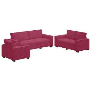 vidaXL 3-tlg. Sofagarnitur mit Kissen Weinrot Samt