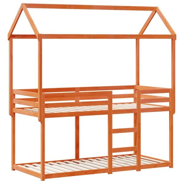 vidaXL Etagenbett mit Dach Wachsbraun 90x200 cm Massivholz Kiefer